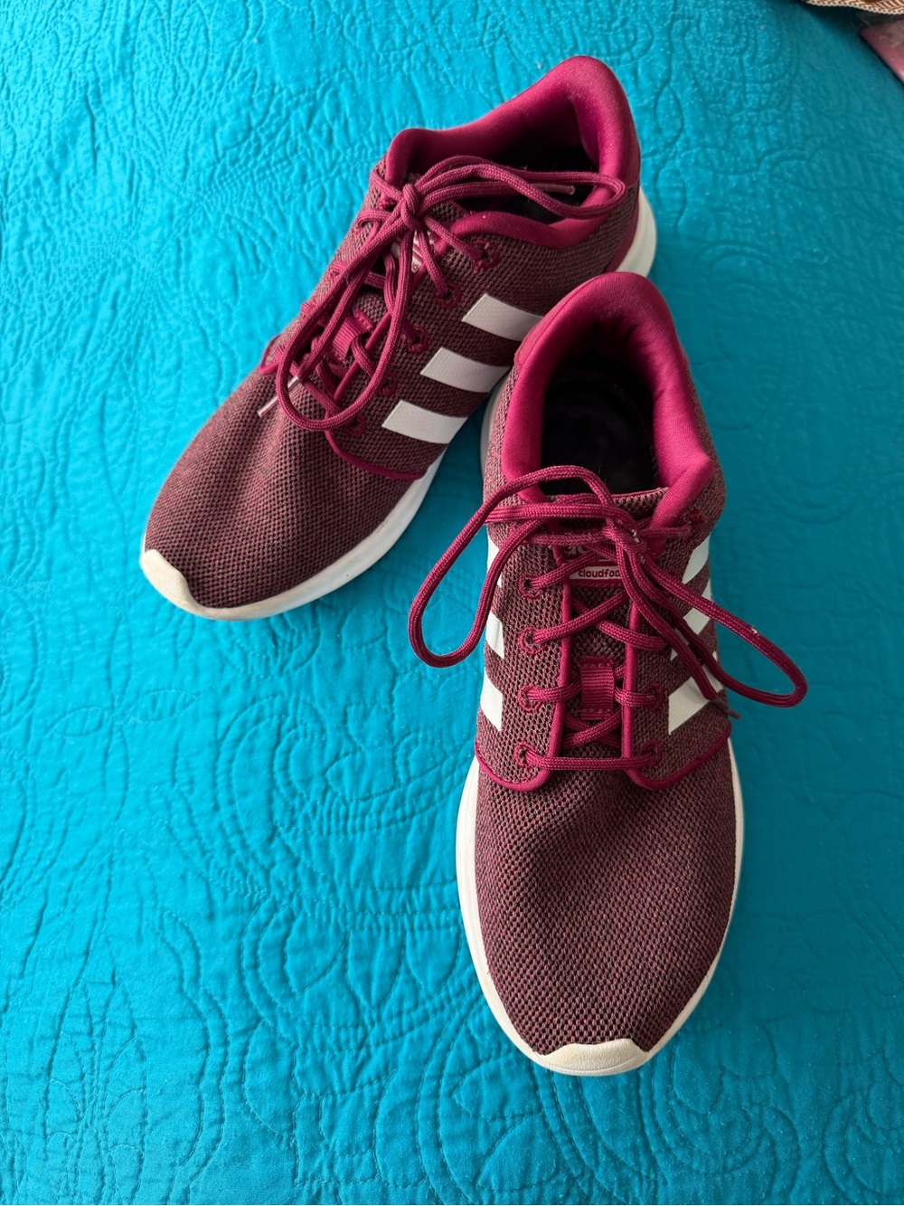 adidas Women’s Maroon Athletic Sneakers with White Stripes